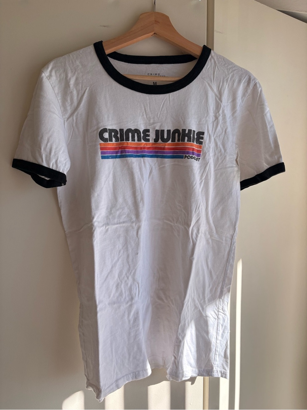 Crime Junkie White Ringer Tee with Black Trim